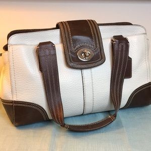 Coach Hamptons Pebble Leather White Brown Satchel